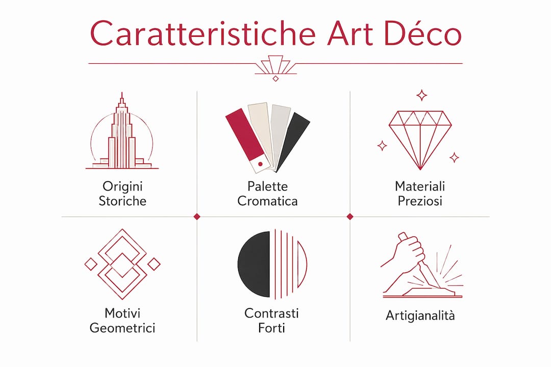 Infografica dedicata agli elementi distintivi dello stile Art Déco
