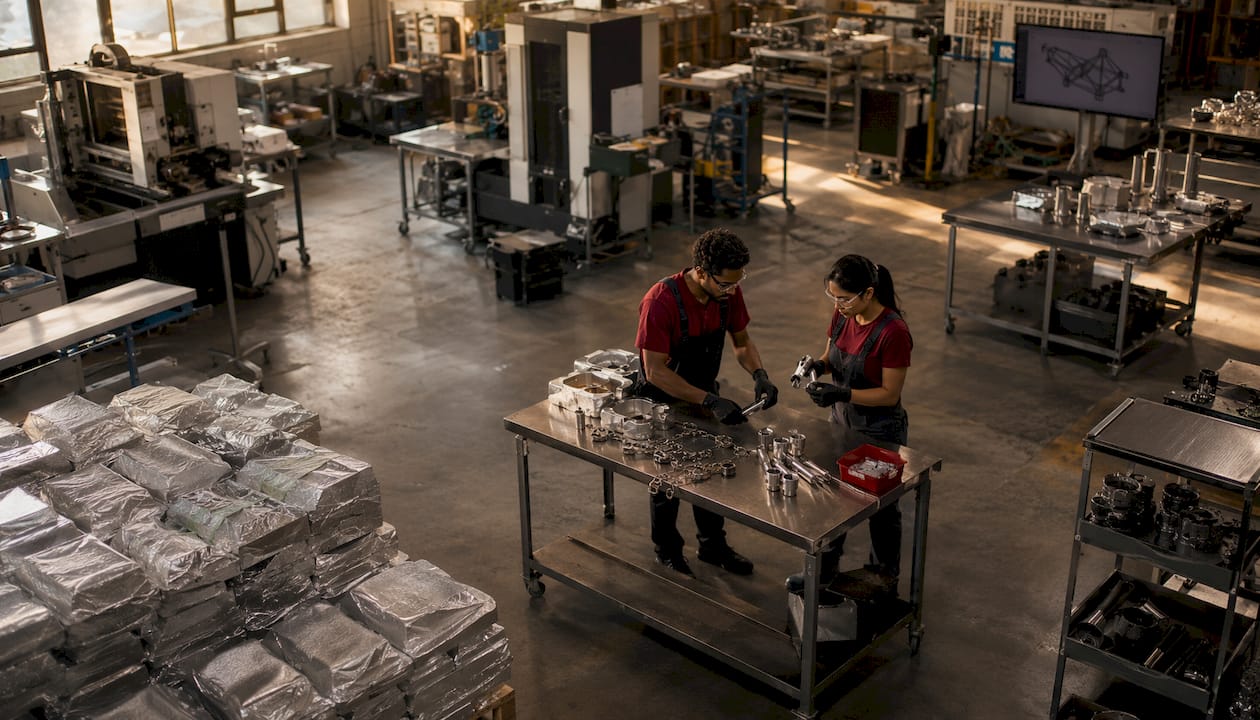 Esperti artigiani al lavoro su arredi in alluminio riciclato