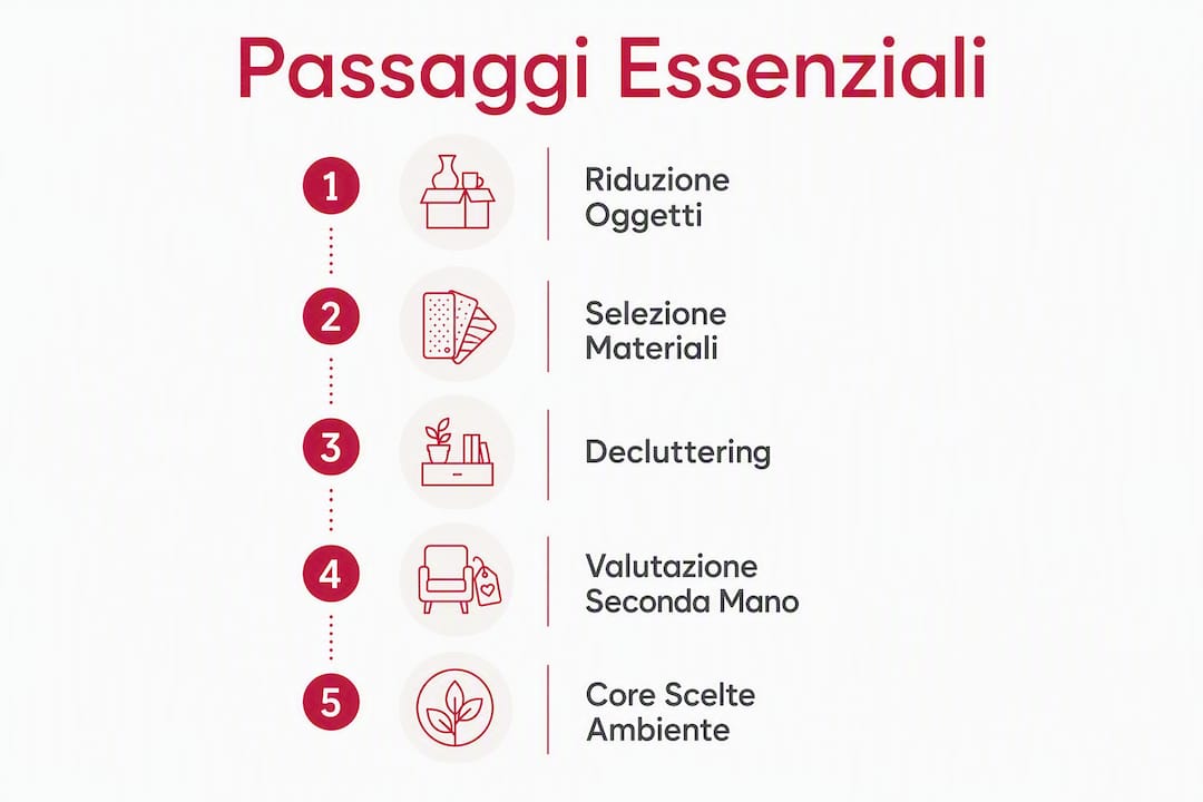Guida visiva ai principali step per un design minimalista e sostenibile