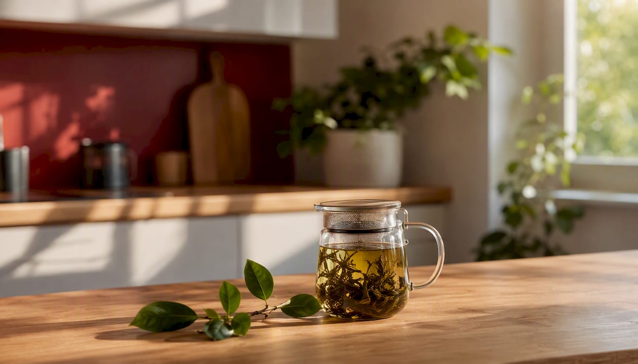 Tazza in vetro trasparente con infuso freddo di tè