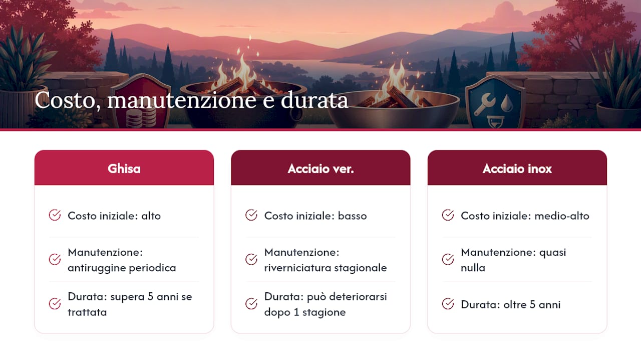 Grafico di confronto tra costi e durata dei bracieri