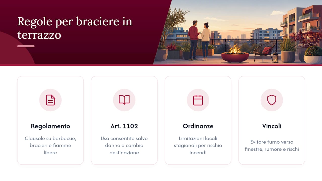 Schema riassuntivo del regolamento per l'uso del braciere sul terrazzo