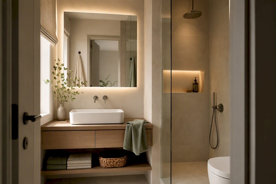 Tre livelli di illuminazione in un bagno piccolo