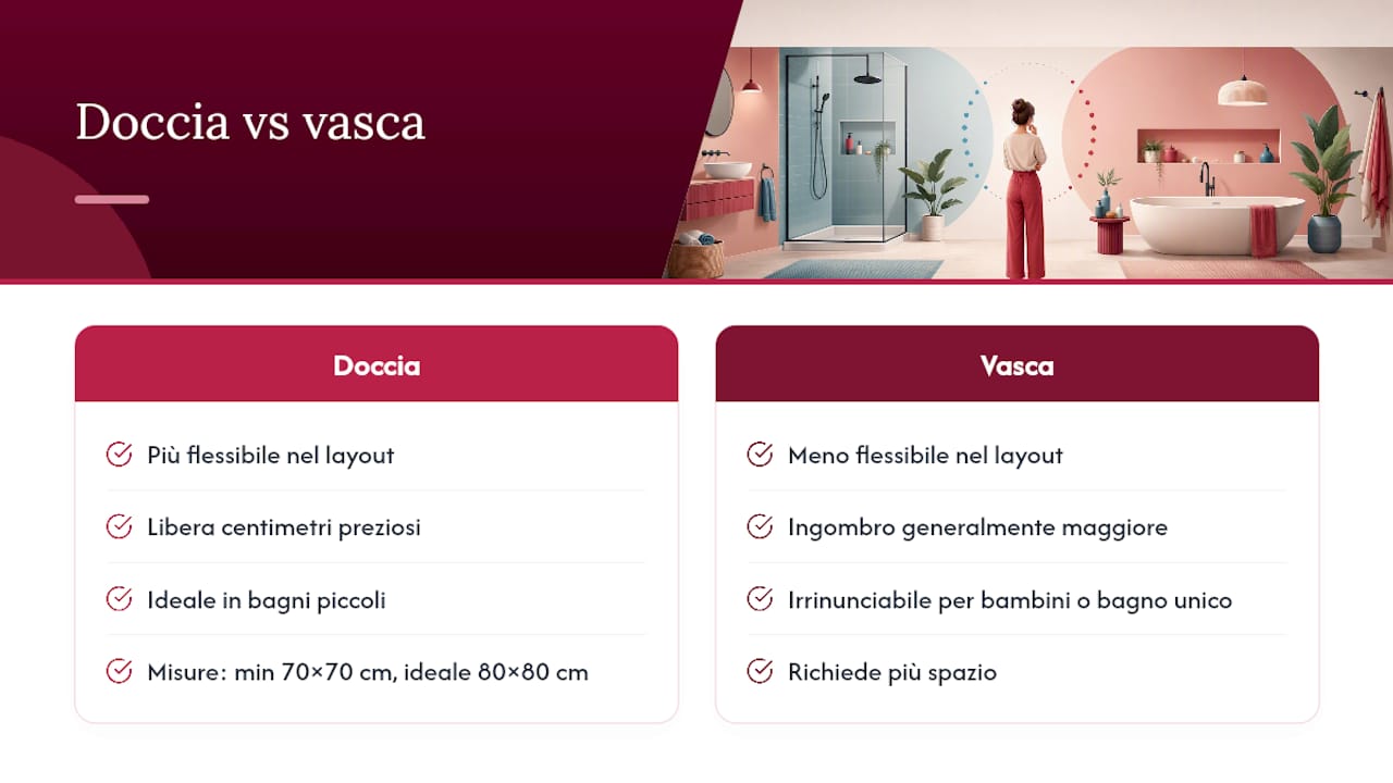 Confronto tra doccia e vasca in un bagno piccolo