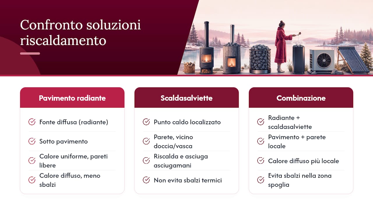 Confronto tra diverse soluzioni per il riscaldamento del bagno