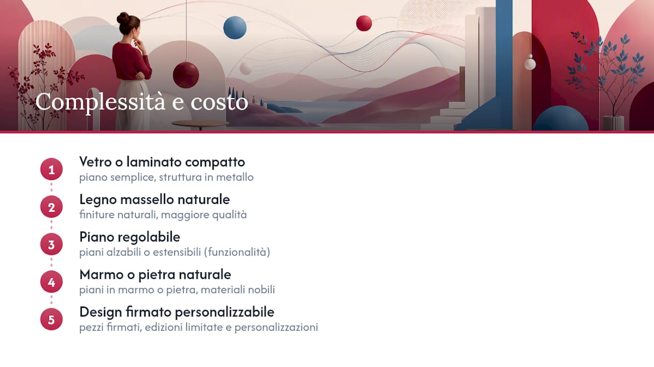 Categorie di tavolini classificate per livello di complessità
