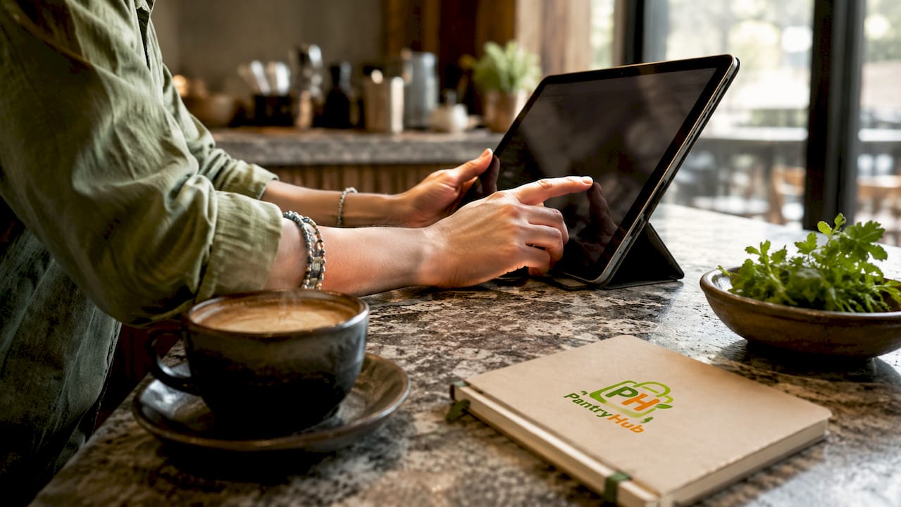 Close-up of hands using tablet for ERP system