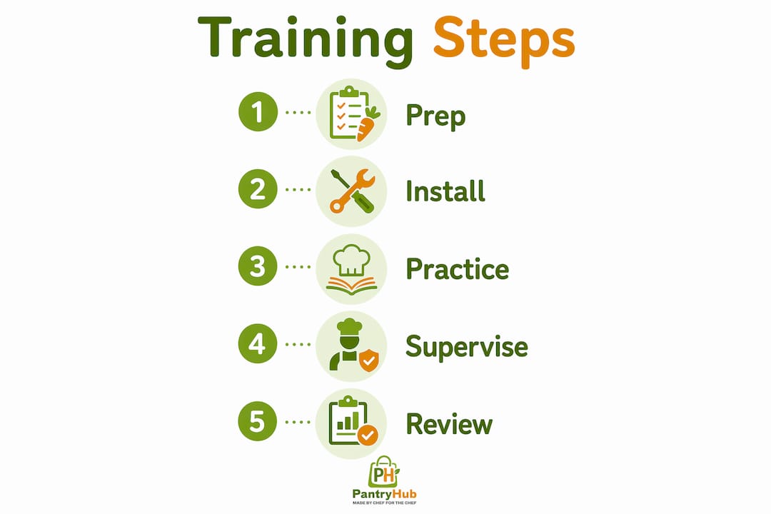 Infographic of kitchen software training steps