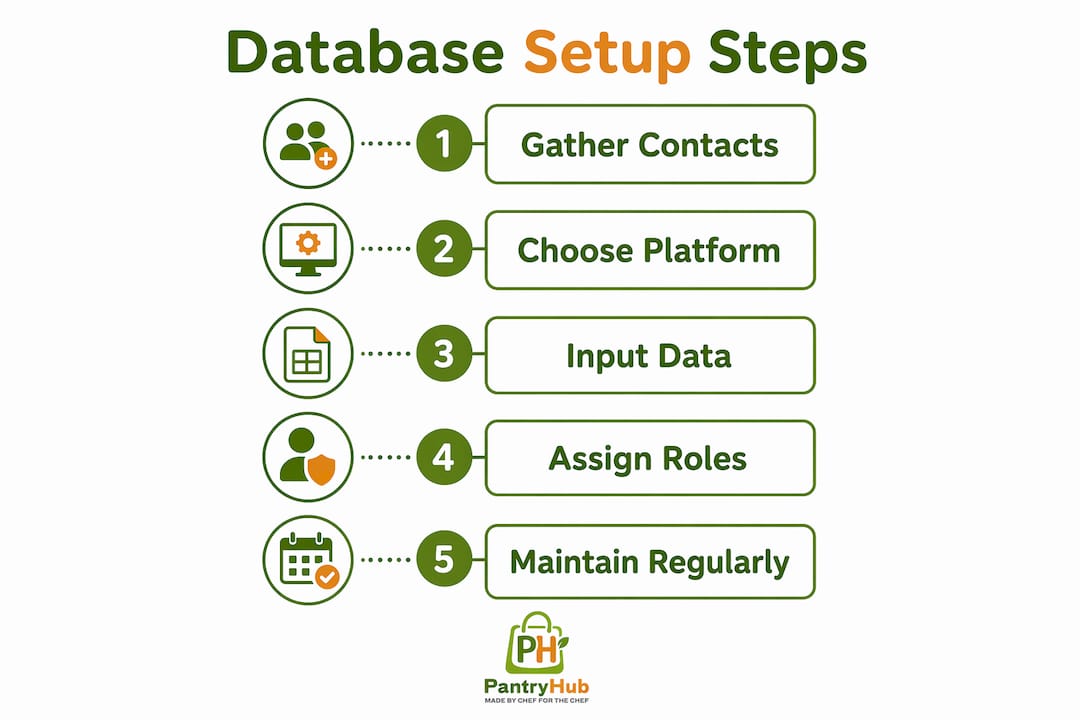 Infographic showing kitchen supplier database setup steps