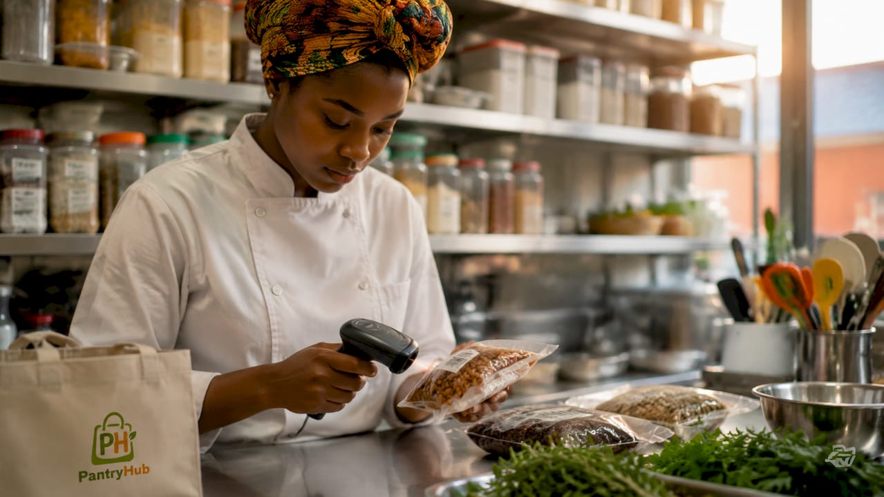 Chef scanning ingredients for inventory control