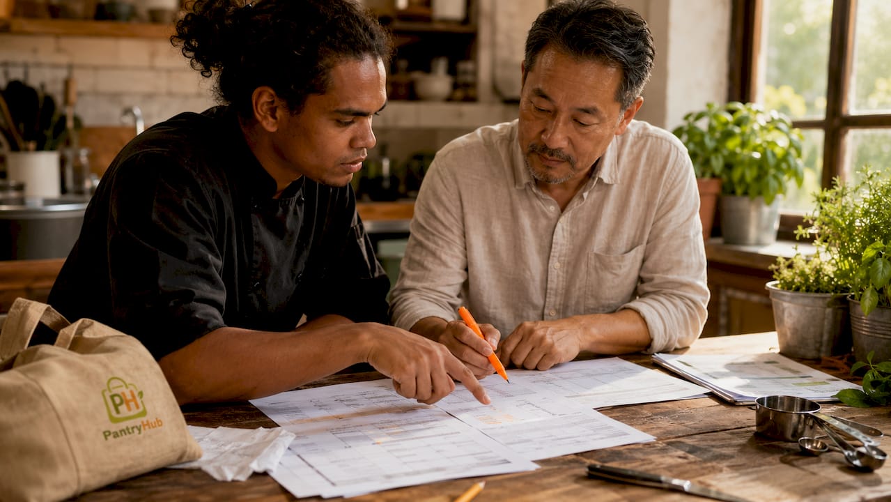 Hands reviewing hospitality benchmarks together