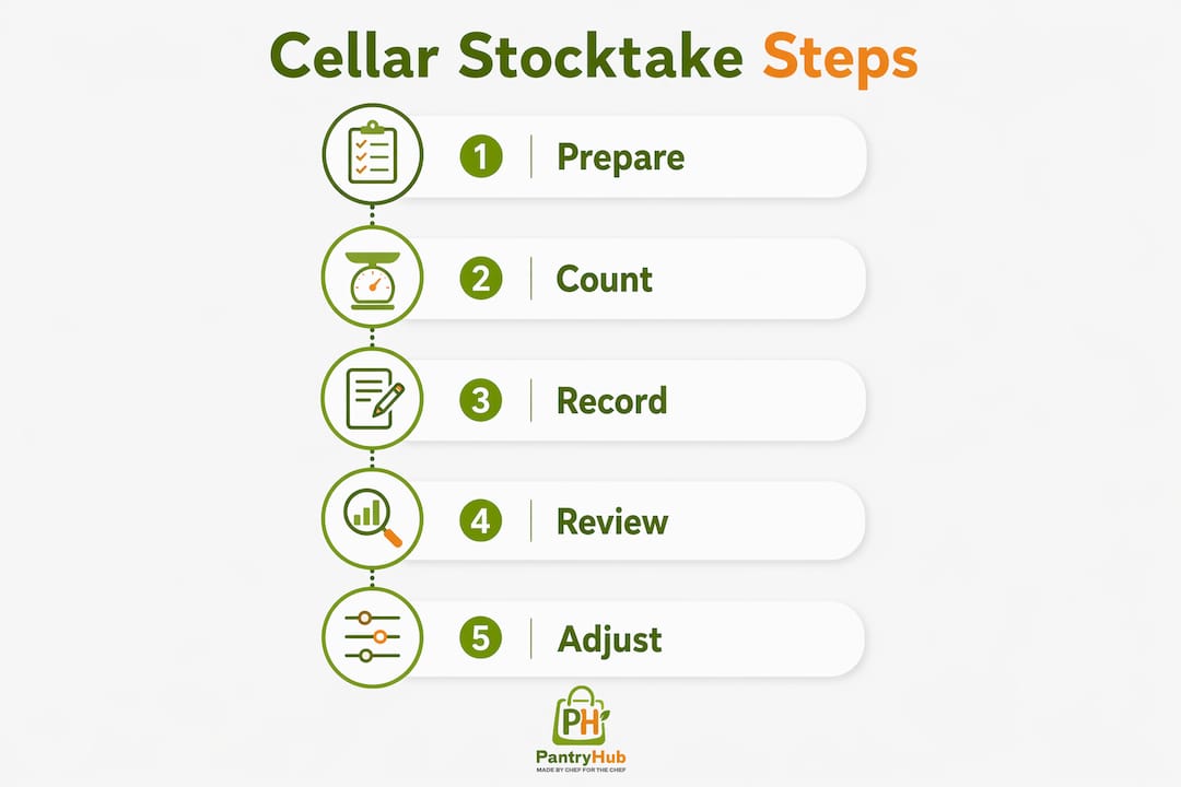 Infographic illustrating steps for pub cellar stocktake