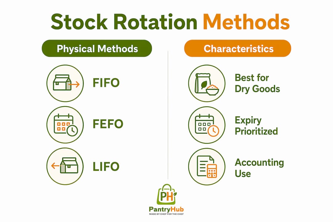 Infographic comparing kitchen stock rotation methods
