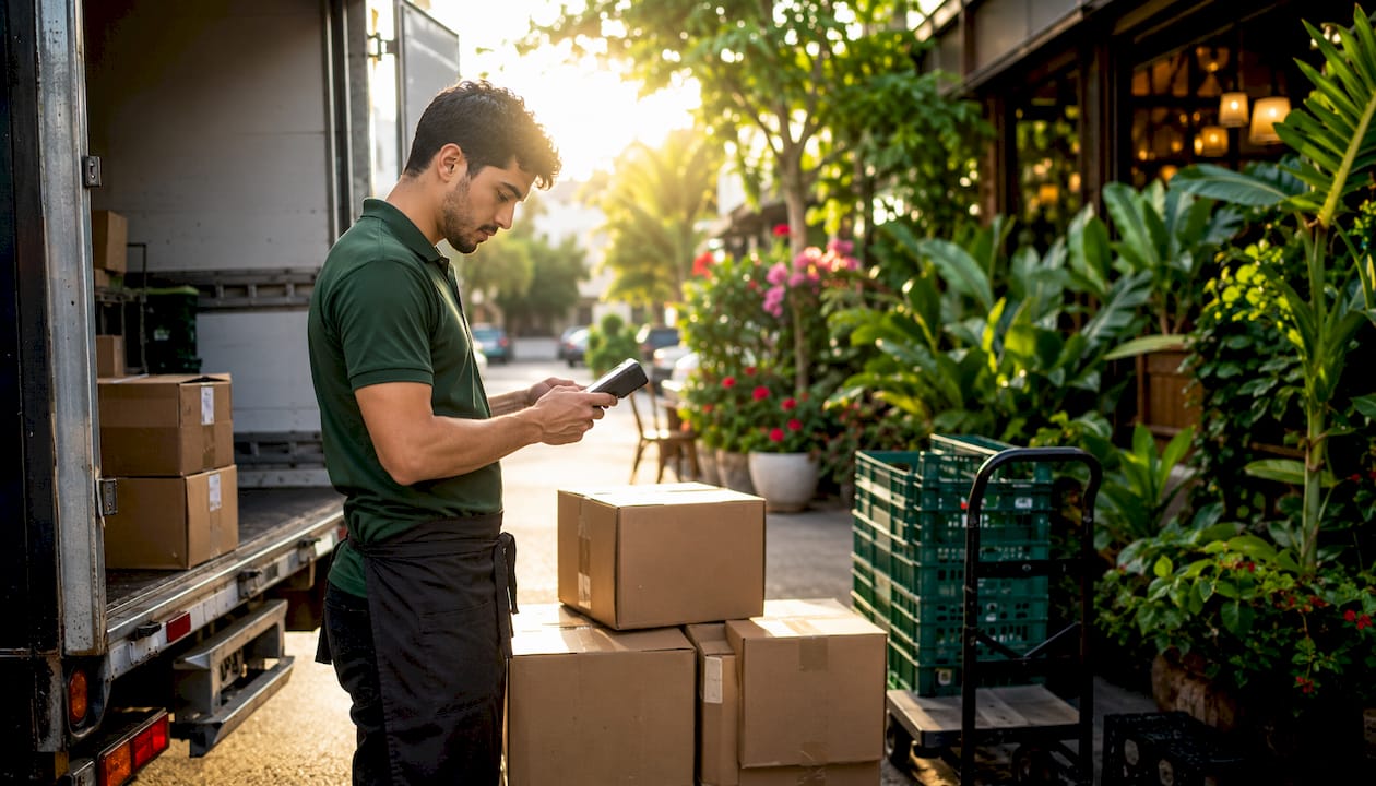 Staff verifying incoming restaurant delivery