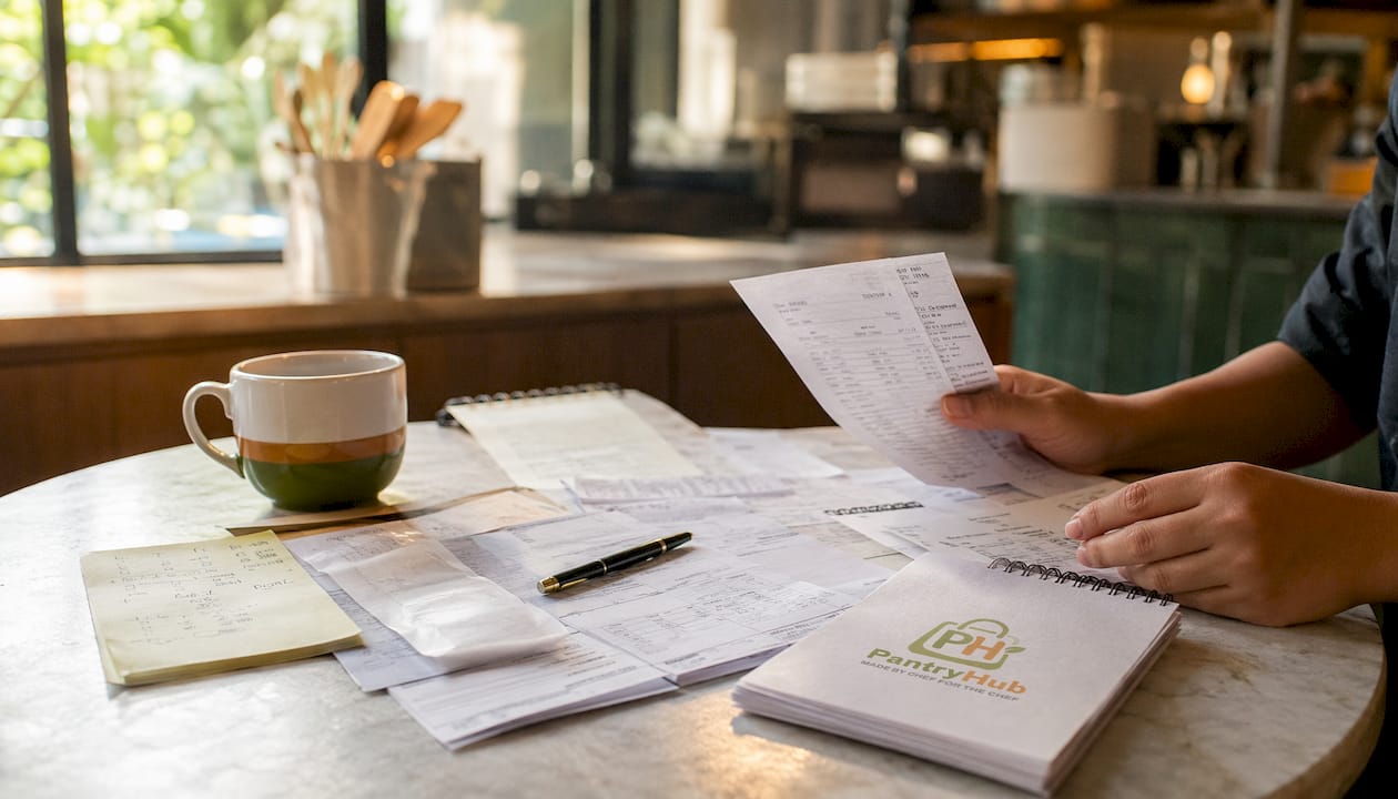 Hands sorting manual supplier order paperwork