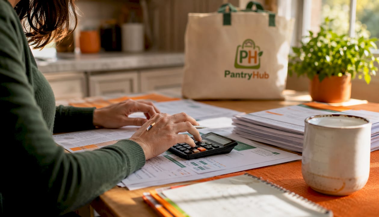 Hands calculating food cost variance on desk