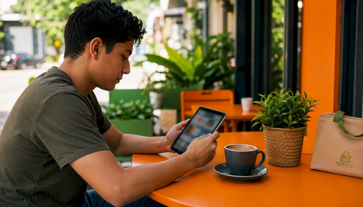 Customer browsing food delivery apps