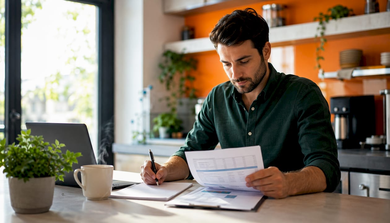 Manager reviewing inventory financial reports