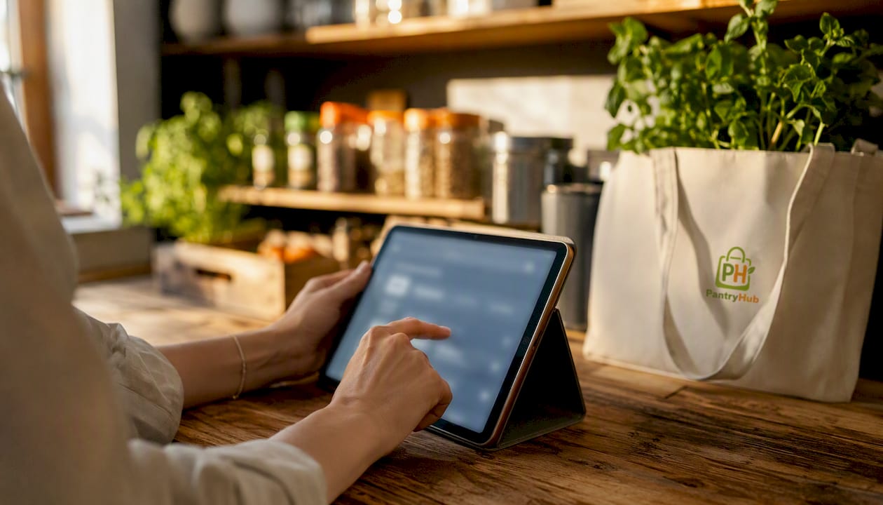 Hands using digital ordering tablet
