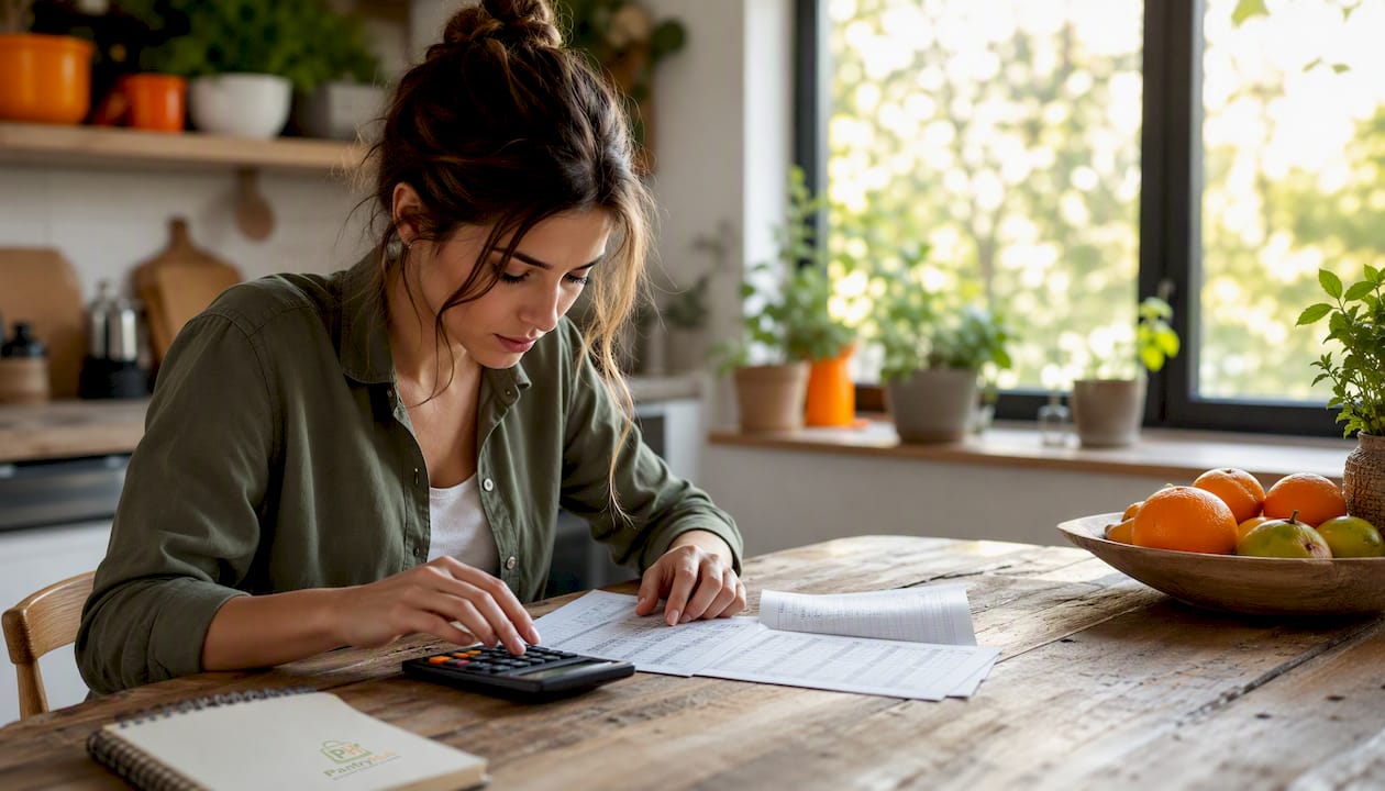 Hands calculating inventory turnover with papers and calculator