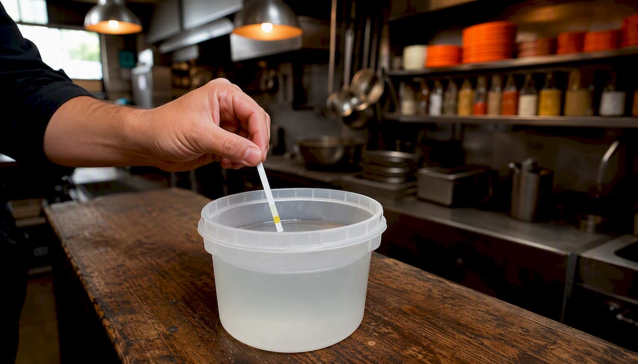 Hand testing sanitizer concentration with test strip