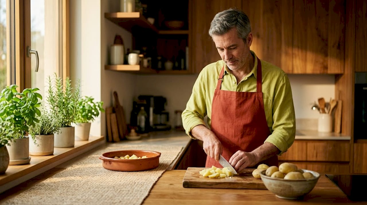 Man preparing prebiotic foods in home kitchen