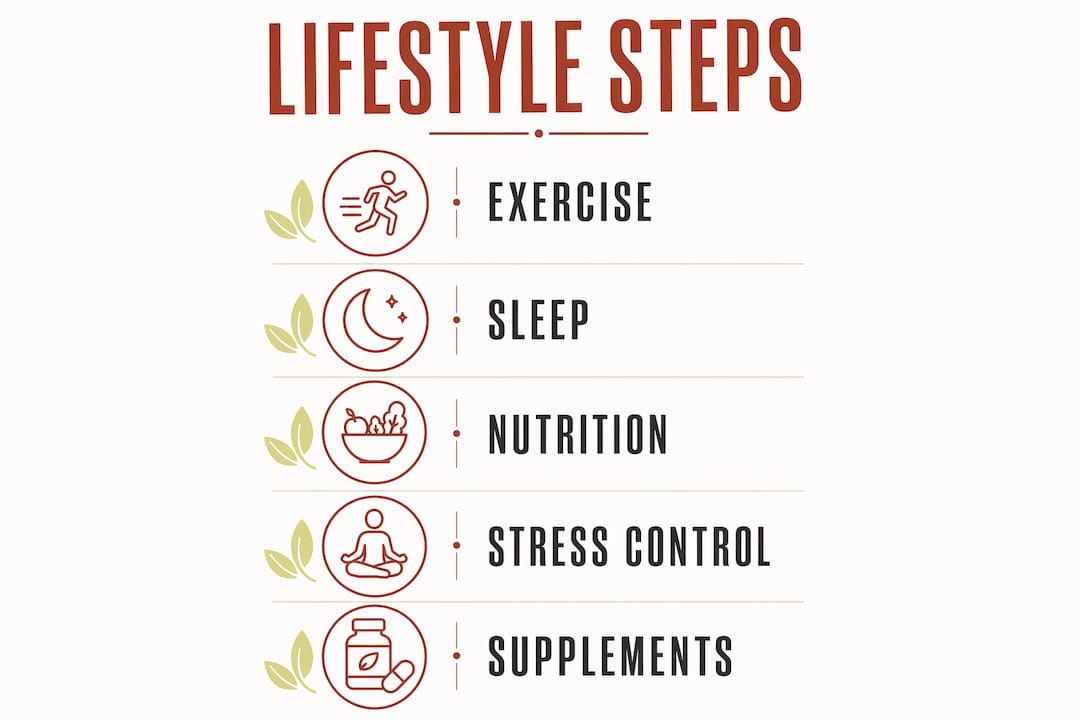 Infographic showing key lifestyle steps for cellular heart health