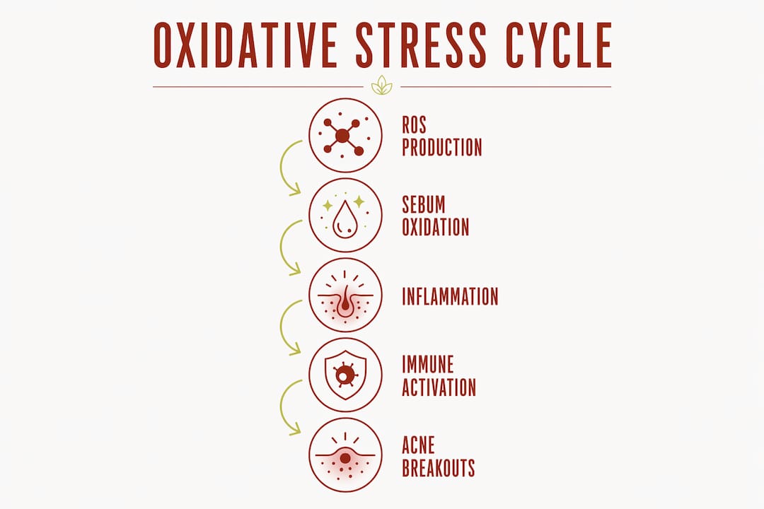 Infographic illustrating oxidative stress stages causing acne