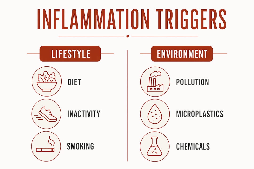 Infographic summarizing lifestyle and environmental inflammation triggers