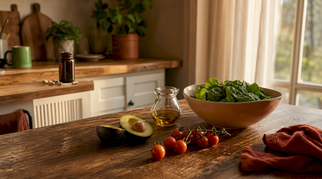 Cutting board with antioxidant foods and supplements
