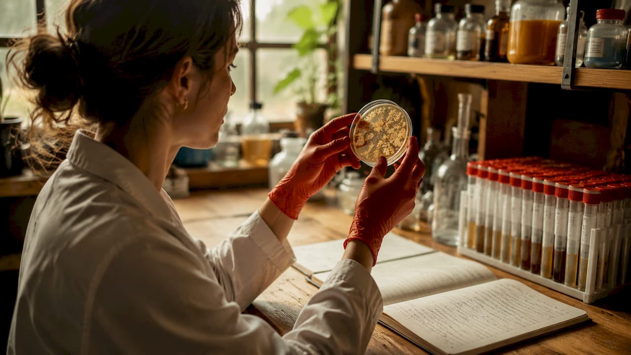 Researcher examining gut bacteria samples