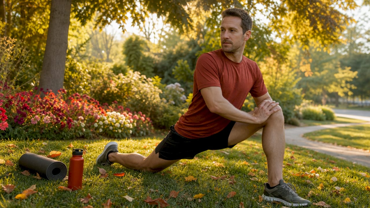 Man stretching outdoors for immune health