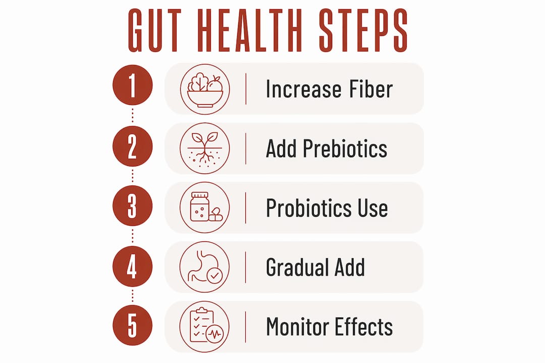 Infographic showing 5 key steps to improve gut health
