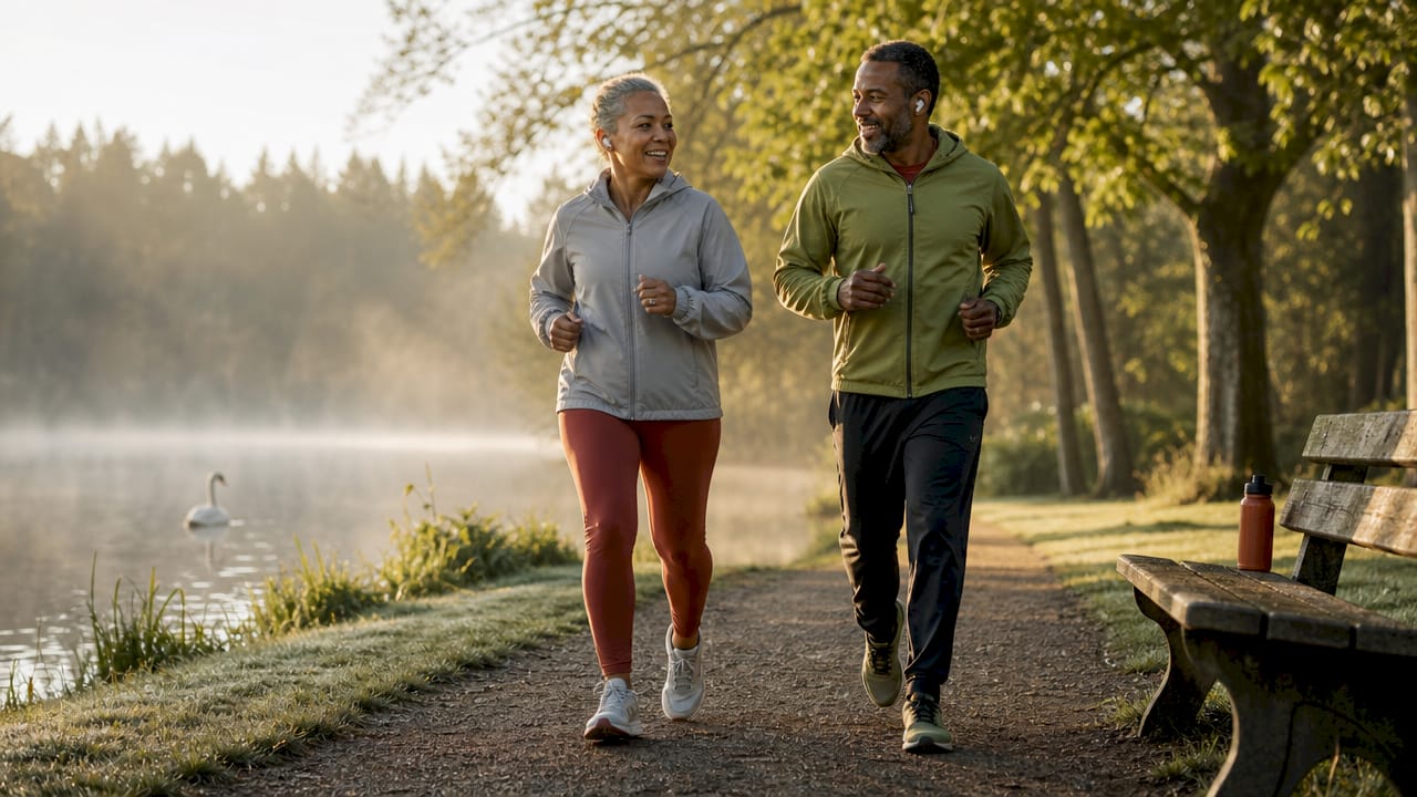 Couple jogging outdoors to reduce inflammation