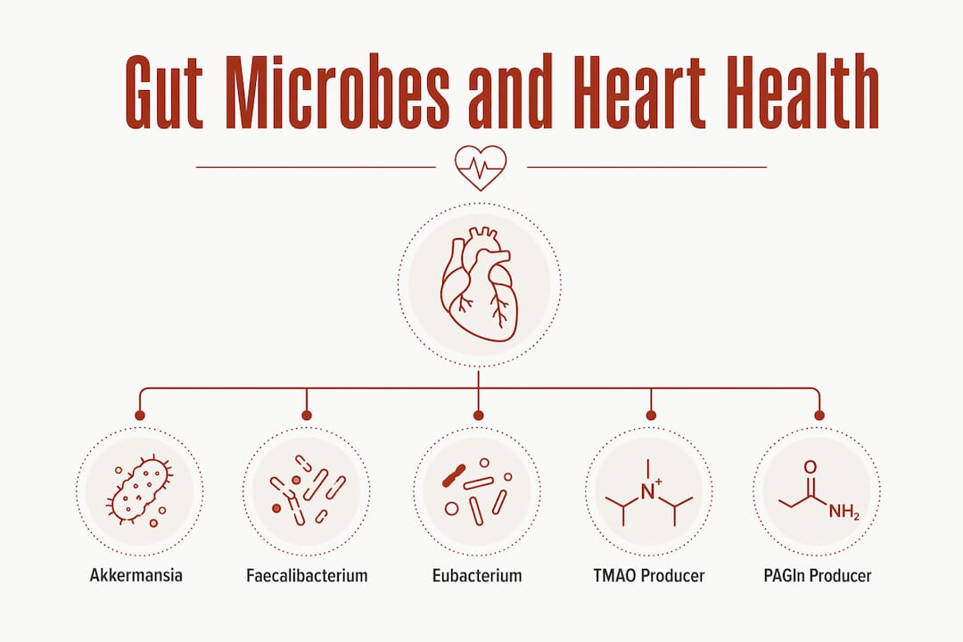 Infographic on key gut microbes affecting heart health
