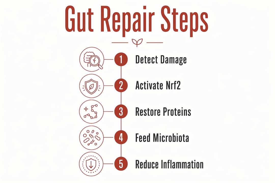 Infographic showing gut repair process steps