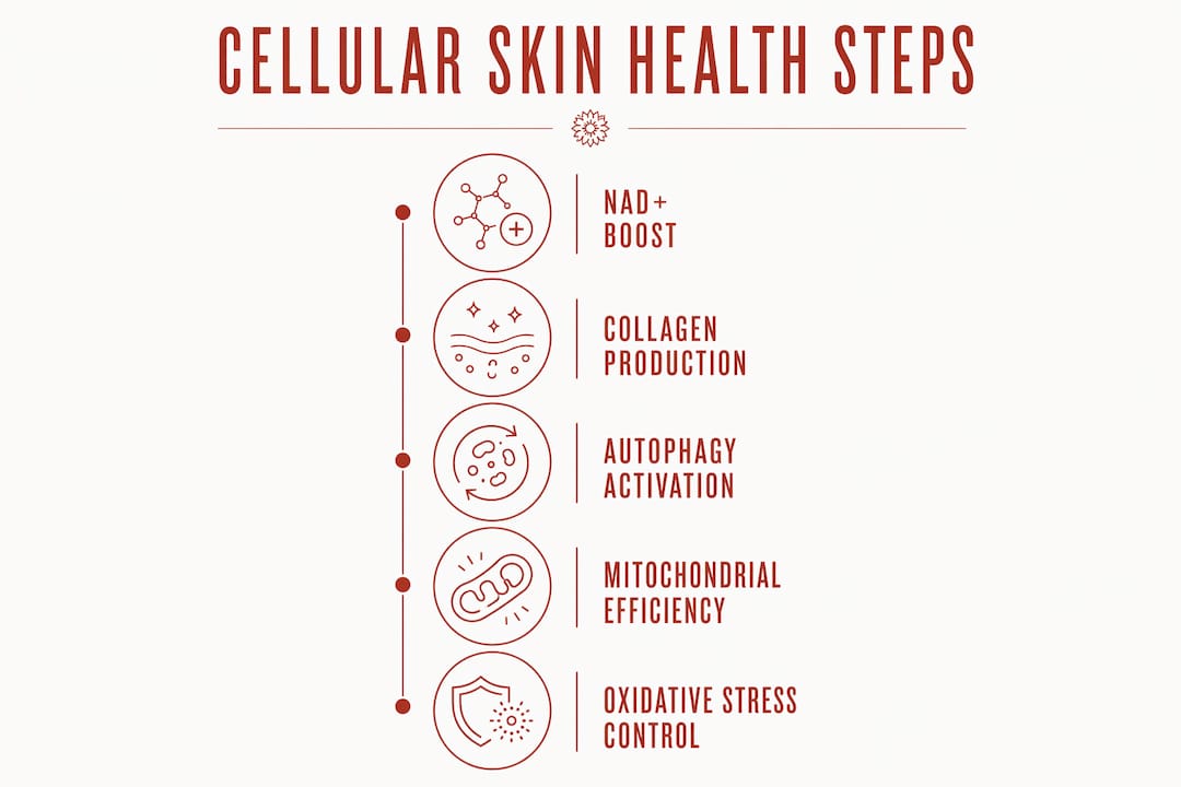 Infographic showing cellular health steps for skin complexion
