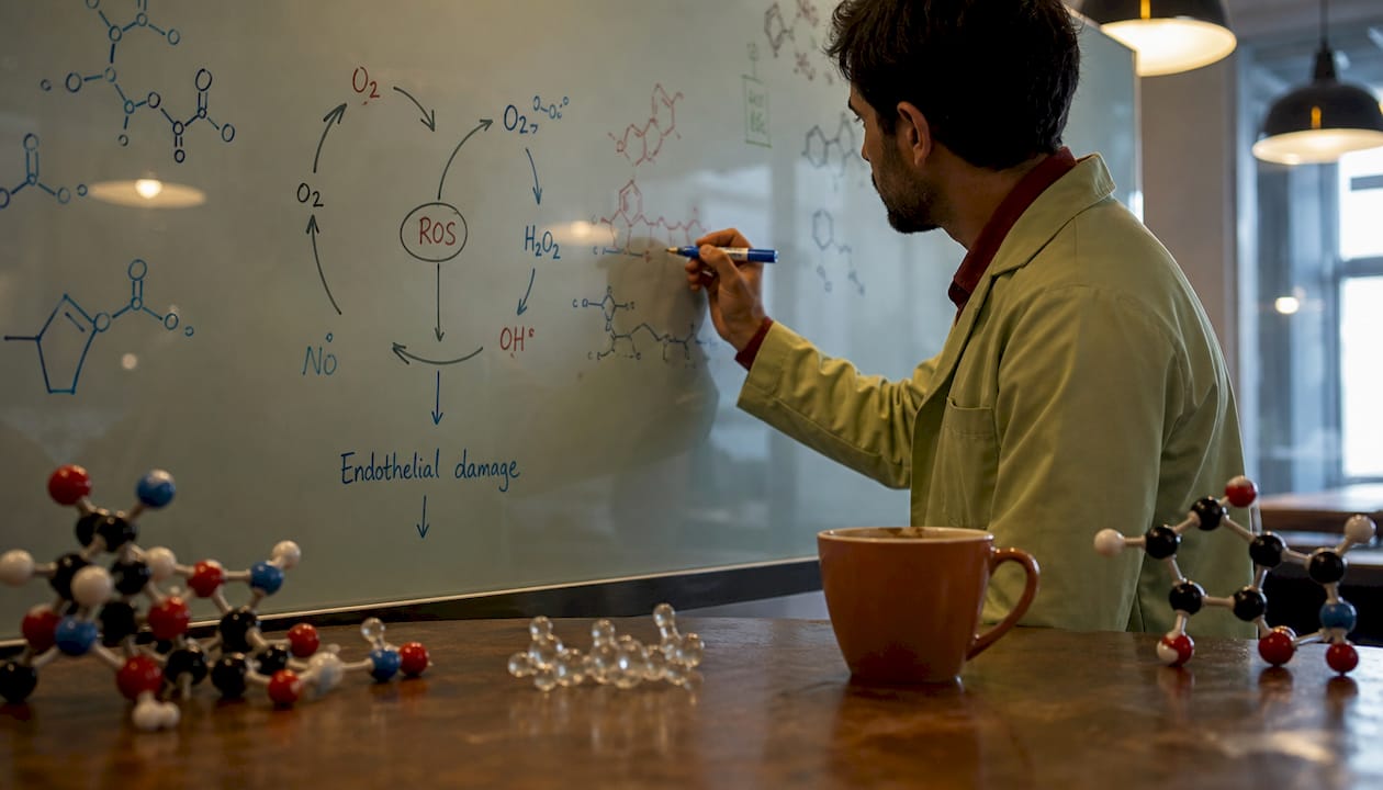 Hand drawing oxidative stress cycle on whiteboard
