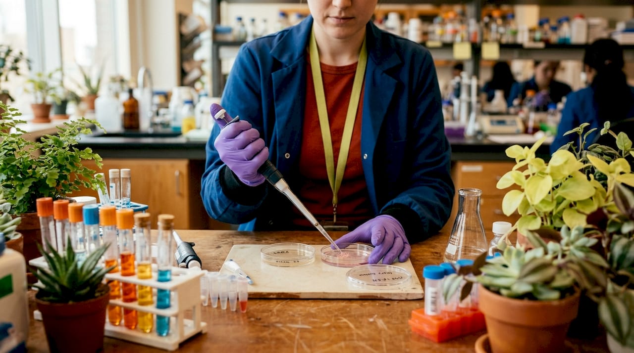 Hands handling immune cell cultures in lab