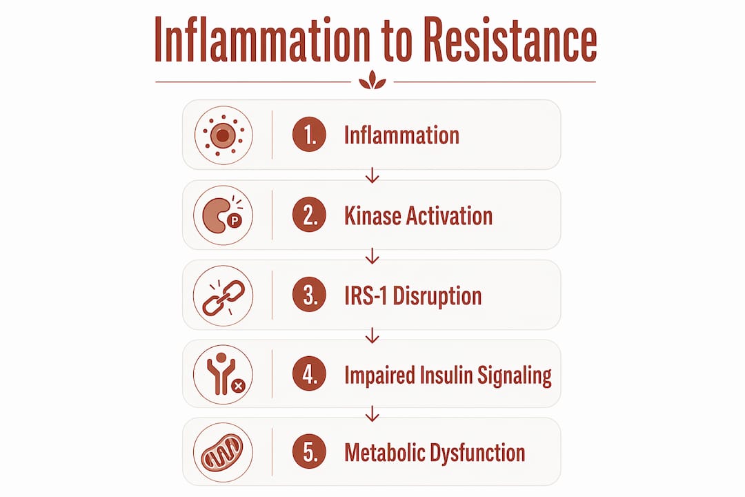 Infographic illustrating stages from inflammation to insulin resistance