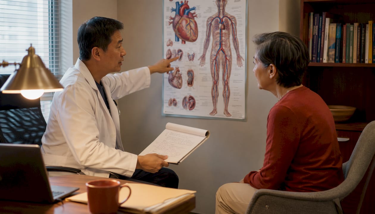 Cardiologist explaining heart health to patient