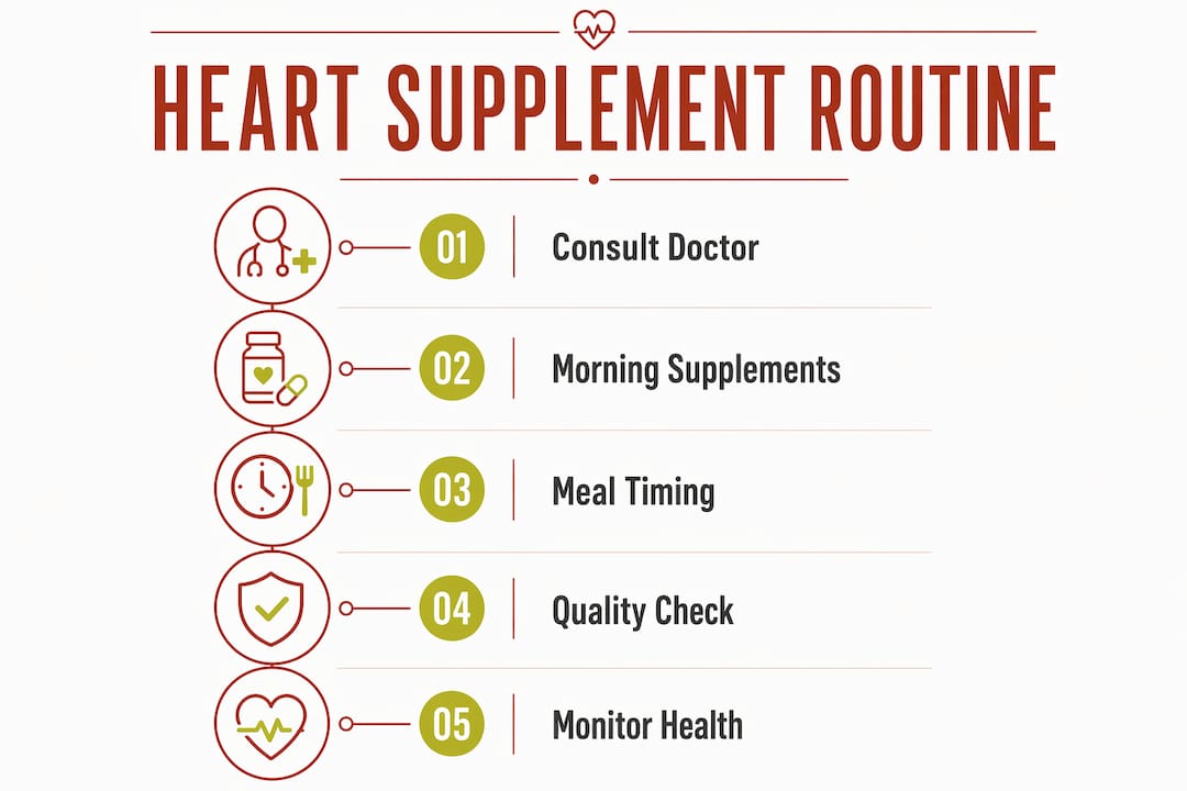 Infographic showing heart supplement routine steps