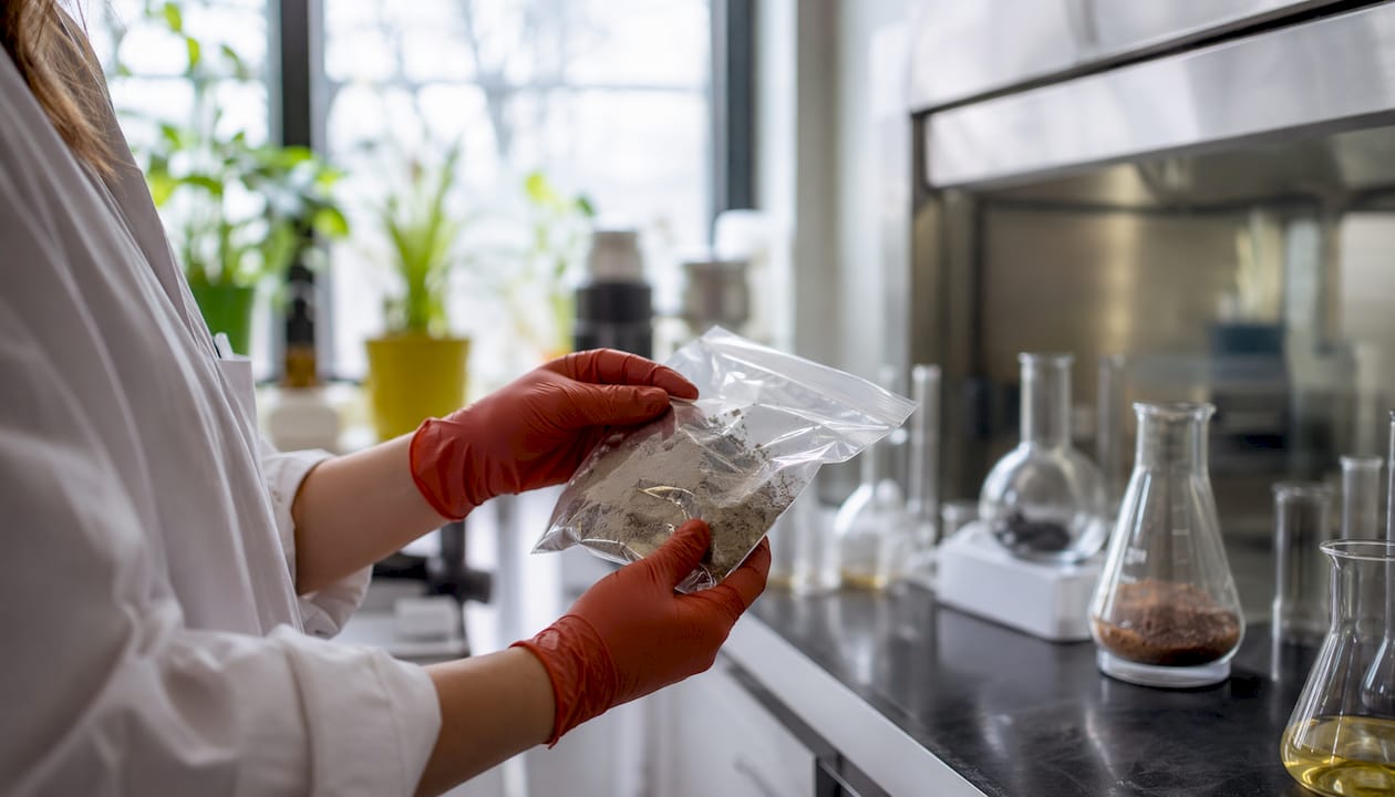 Scientist handling irritant samples in lab