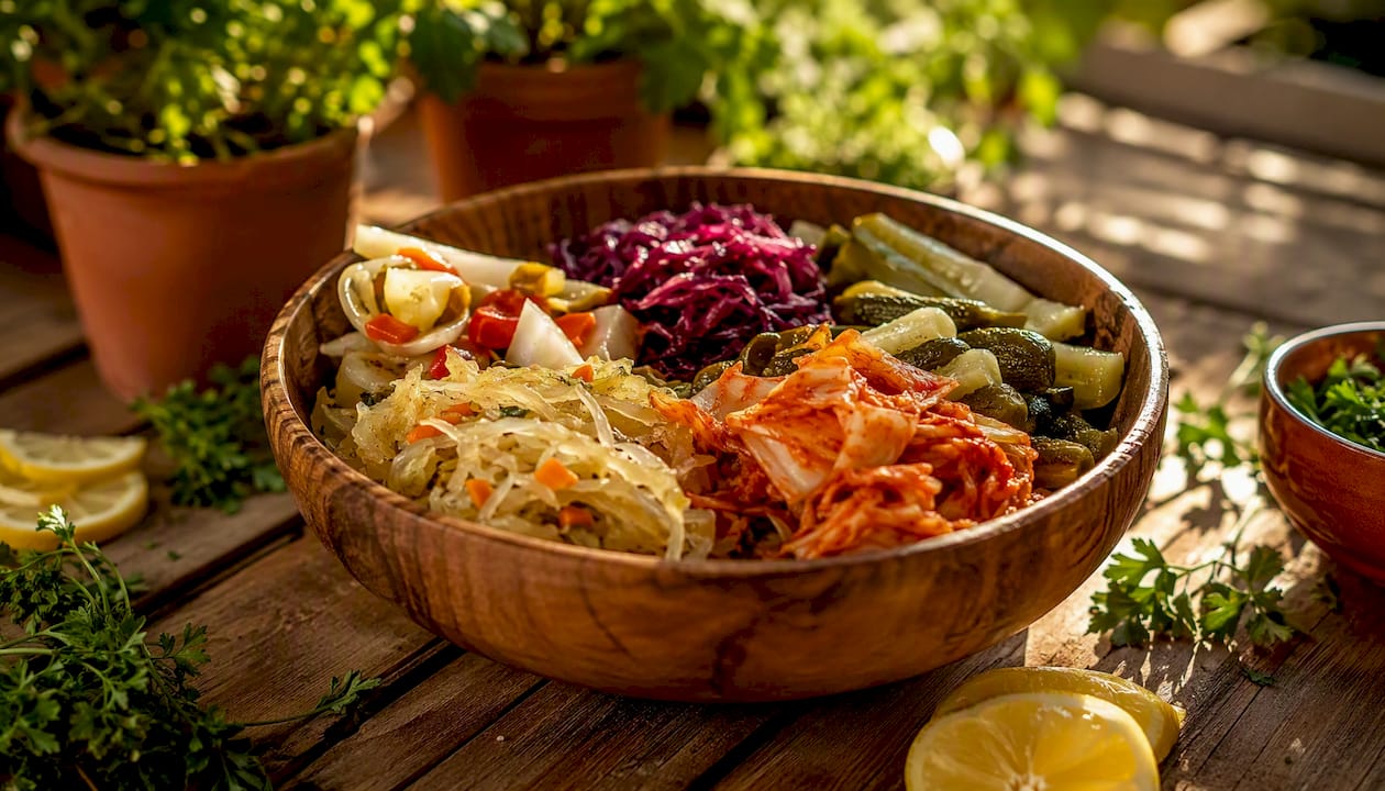 Bowl of fermented probiotic vegetables