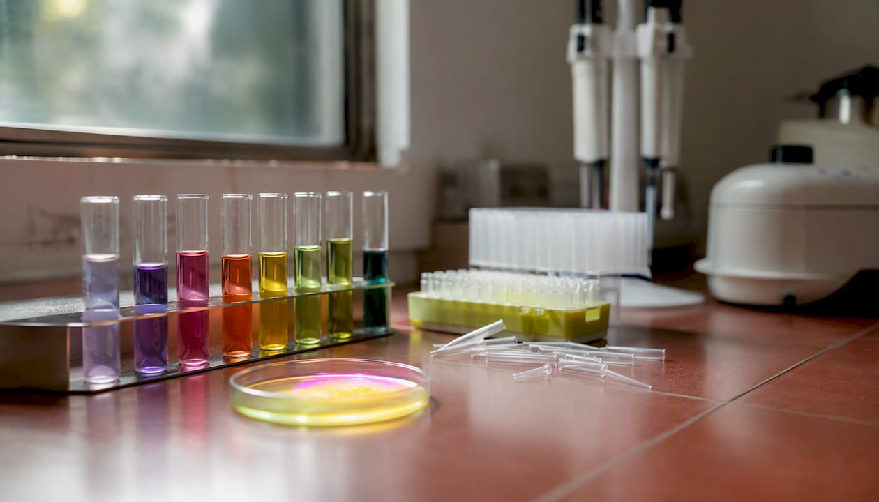 Close-up of antioxidant enzyme assays in lab