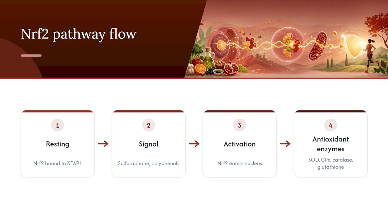 Diagram of Nrf2 pathway triggering antioxidant enzyme production