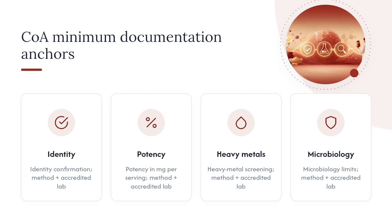Four supplement CoA documentation checks