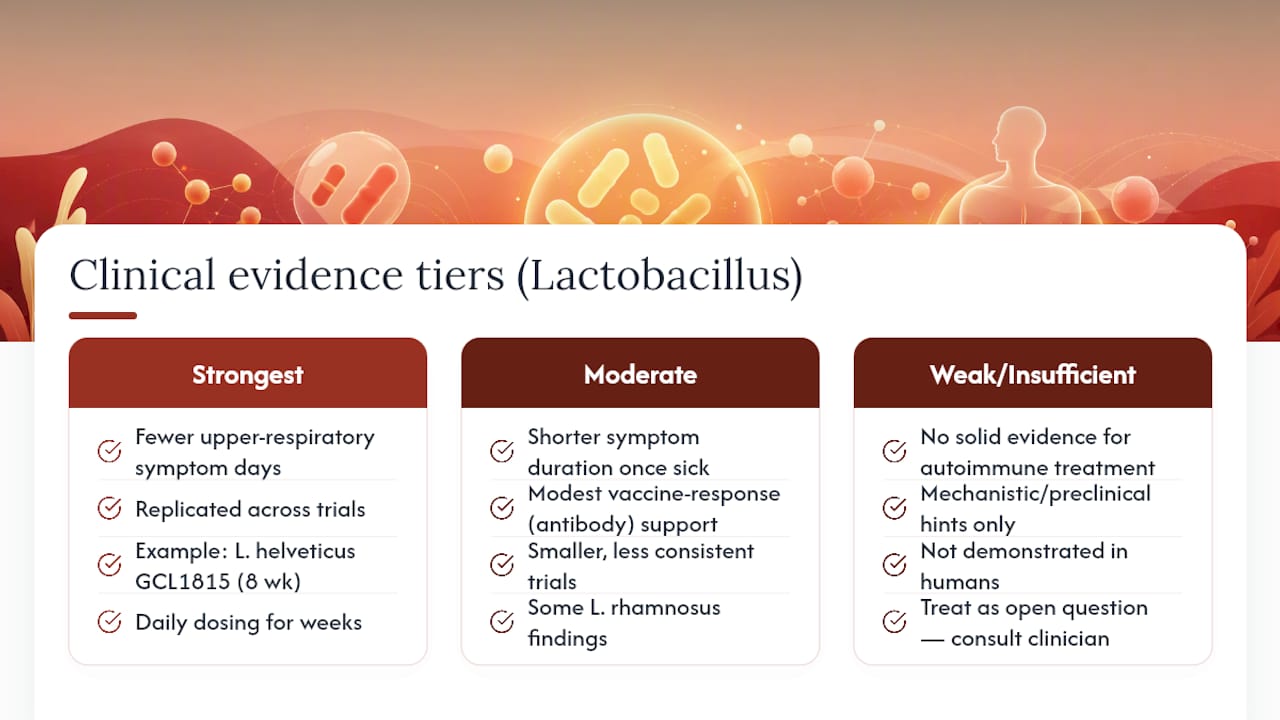 Three tiers of Lactobacillus clinical evidence