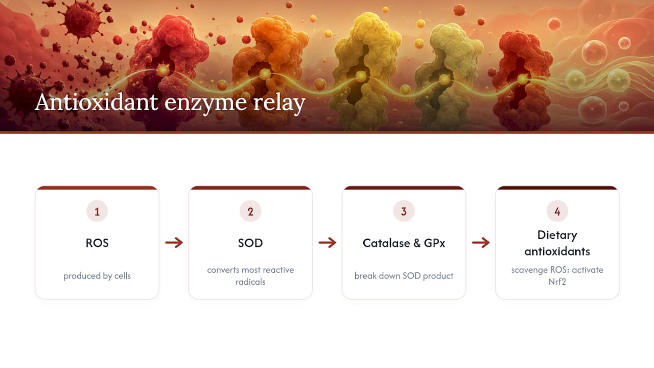 SOD catalase and GPx cleanup pathway