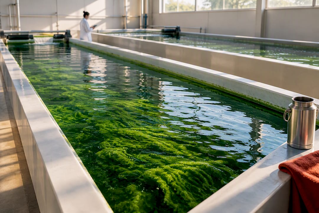 Algae cultivated in controlled production tanks